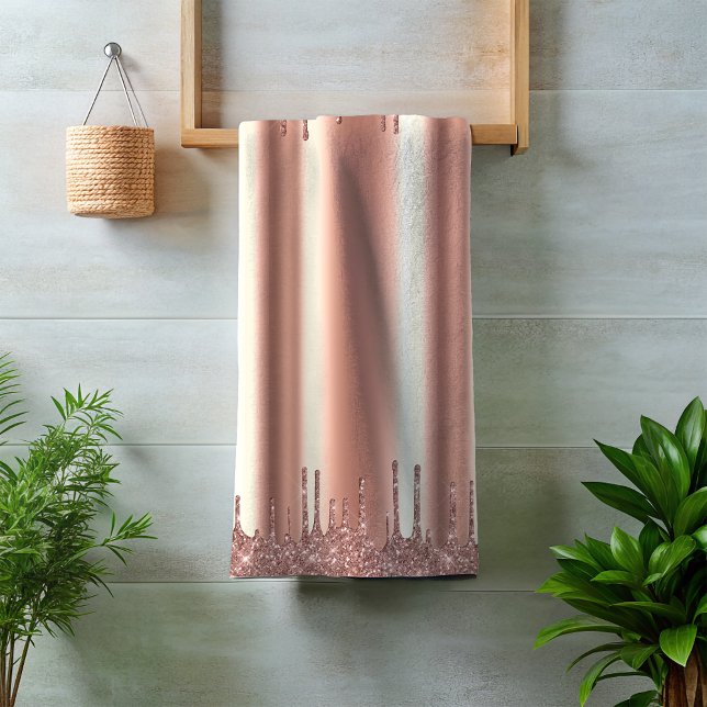 Rose Gold Glitter Drips Metal Foil Look Bath Towel Set (Creator Uploaded)
