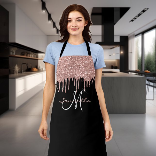 Rose Gold Glitter Drips Metallic Pink Personalised Apron (Creator Uploaded)