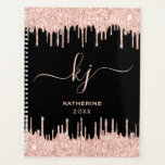 Rose Gold Glitter Drips Monogram Beauty Salon Planner<br><div class="desc">Girly, Elegant, Sylish Light Rose Gold Glitter Drips 2 Monogram Script custom personalised name monogrammed beauty salon planner. Featuring a modern luxury faux light pink rose gold glitter dripping frame, a large double hand lettered monogram script font with swashes (large size initials), and a serif type font name in light...</div>