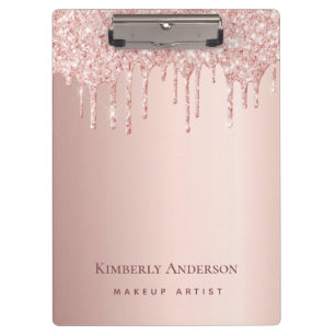 Rose gold glitter drips monogram business clipboard