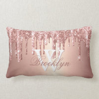 Rose Gold Glitter Drips Monogram Name 