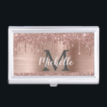 Rose Gold Glitter Drips Monogram Office Business Business Card Holder<br><div class="desc">Modern, girly rose gold glitter drips name and monogrammed card case. Features blush pink rose gold glitter sparkle drips on pink faux metal background with custom personalised monogram initial and name text template. Great girly gift for back to school, professional work, home office. Please note, this design is printed photo...</div>
