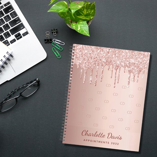 Rose gold glitter drips monogram script 2025 planner (Creator Uploaded)