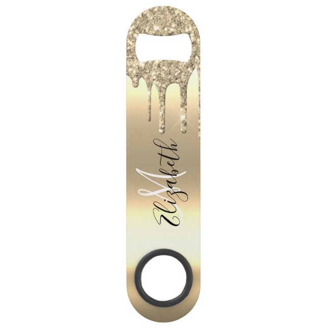 Rose Gold Glitter Drips Monogram Stylish Metal (Front)