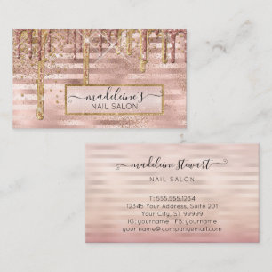 Rose Gold Glitter Drips Nail Salon Professional Business Card