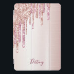 Rose gold glitter drips name iPad pro cover<br><div class="desc">An elegant,  girly and glam ipad case. Faux rose gold and pink glitter drip,  paint drip.  Chic rose gold ombre faux metallic looking background. Insert your name,  written with a modern hand lettered style script. Dark rose gold coloured letters.</div>