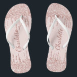 Rose gold glitter drips name script jandals<br><div class="desc">A blush pink background. Rose gold,  pink faux glitter drips,  paint dripping look as decoration.   Personalise and add a name. The name is written with a modern hand lettered style script.</div>
