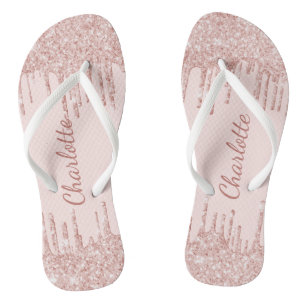 Rose gold glitter drips name script jandals