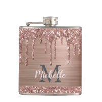 Rose Gold Glitter Drips on Pink Metal Monogrammed