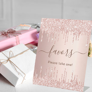 Rose gold glitter drips party favors pedestal sign