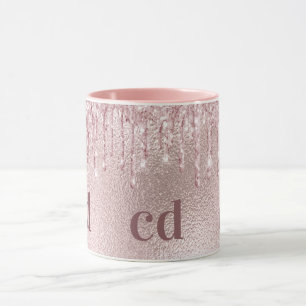 Rose gold glitter drips pink custom monogram mug