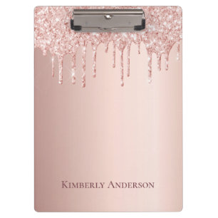 Rose gold glitter drips pink name clipboard