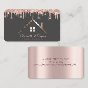 Rose Gold Glitter Drips Real Estate Agent Business Card