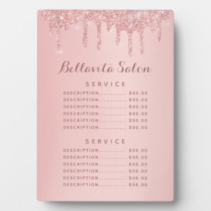 Rose Gold Glitter Drips Salon Price Menu Plaque