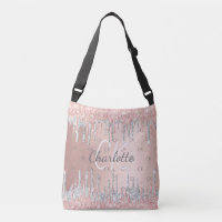 Rose gold glitter drips silver monogram elegant