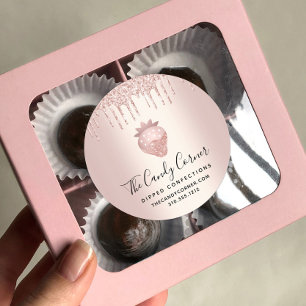 Rose Gold Glitter Drips Strawberry Confection Classic Round Sticker