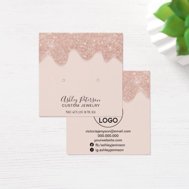 Rose gold glitter drips studs earrings display (Desk)