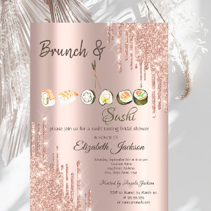 Rose Gold Glitter Drips Sushi Bridal Shower Invitation
