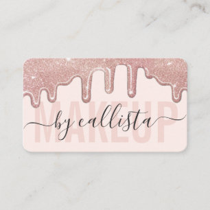 Rose Gold Glitter Drips Typography Makeup Artist Business Card