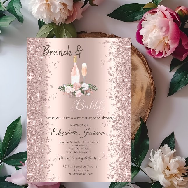 Rose Gold Glitter Dust Brunch Roses Bridal Shower  Invitation (Creator Uploaded)