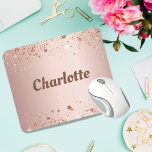 Rose gold glitter dust monogram name  mouse pad<br><div class="desc">A feminine rose gold faux metallic looking background. Decorated with faux glitter dust. Personalise and add your name.  The name is writtten with large,  bold letters.</div>