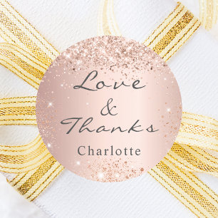 Rose gold glitter dust monogram thank you classic round sticker