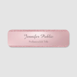 Rose Gold Glitter Elegant Calligraphed Script Name Name Tag
