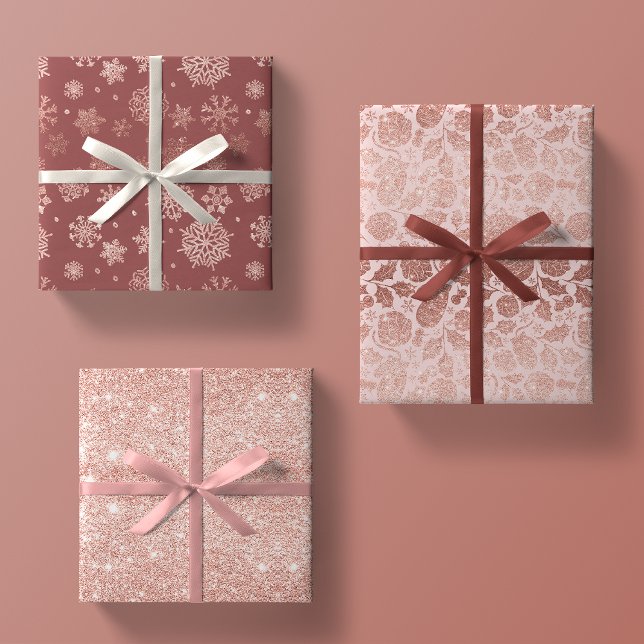 Rose Gold Glitter Elegant Christmas Gift Wrapping Paper Sheet (Creator Uploaded)