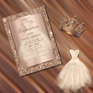 Rose Gold Glitter Elegant Dress Quinceañera Invitation
