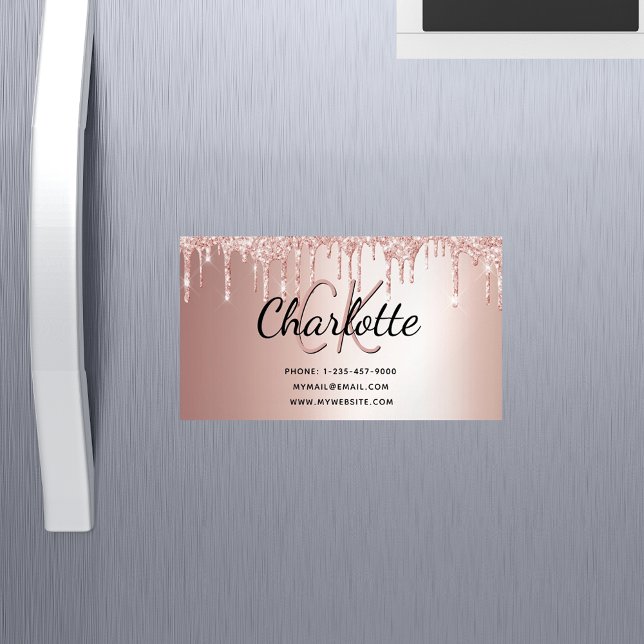 Rose gold glitter elegant monogram magnetic business card (Creator Uploaded)