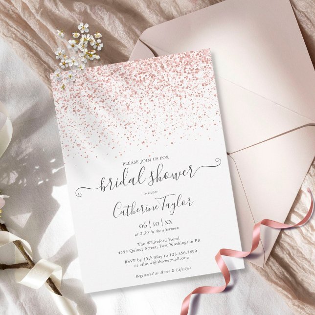Rose Gold Glitter Elegant Script Bridal Shower Inv Invitation (Creator Uploaded)