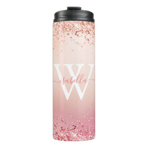 Rose Gold Glitter Elegant Script Name Monogram Thermal Tumbler