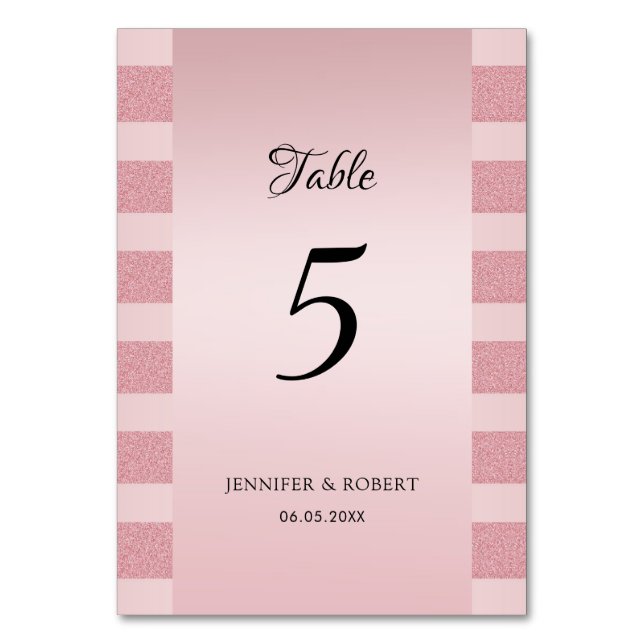 Rose Gold Glitter Elegant Script Template Modern Table Number (Front)