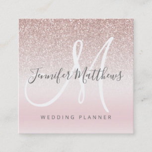 Rose Gold Glitter Elegant Signature Logo Monogram Square Business Card