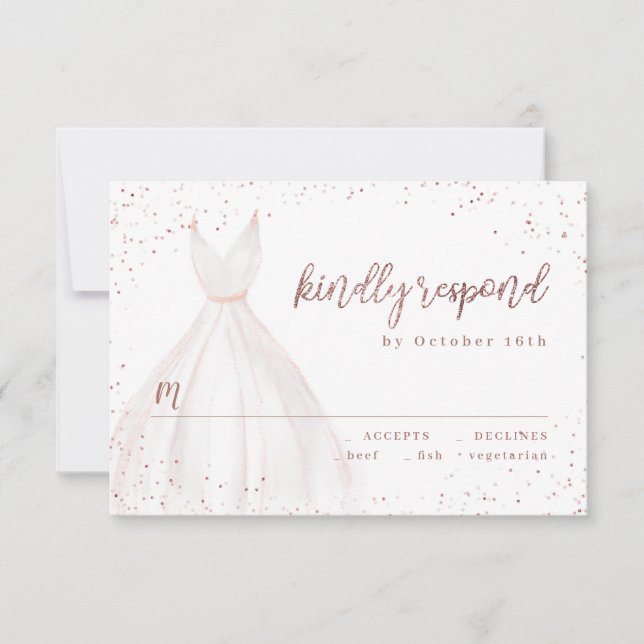 Rose Gold Glitter Elegant Sparkle Dress RSVP Card (Front)