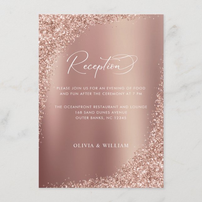 Rose Gold Glitter Elegant Wedding Reception Enclosure Card (Front)