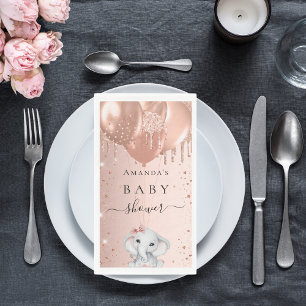 Rose gold glitter elephant balloons Baby Shower Napkin