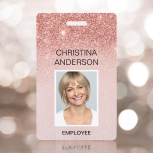 Rose Gold Glitter Employee - Name Photo Corporate ID Badge