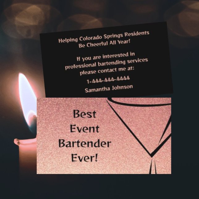 Rose Gold Glitter Event Bartender Business Card (Creator Uploaded)