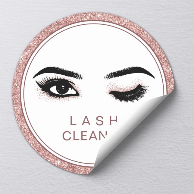 Rose Gold Glitter Eyelash Extensions Lash Cleaner Classic Round Sticker (Creator Uploaded)