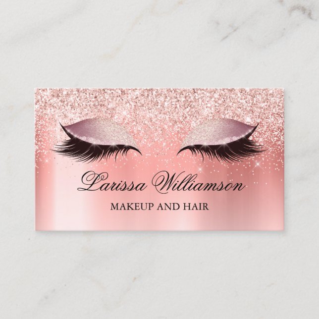 Rose Gold Glitter Eyelash Extensions Makeup Artist Business Card (Front)