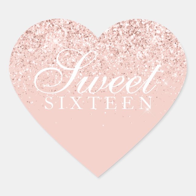Rose Gold Glitter Fab Sweet Sixteen Heart Sticker (Front)