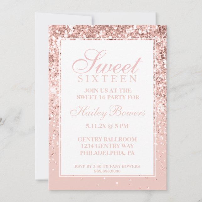 Rose Gold Glitter Fab Sweet Sixteen Invitation (Front)