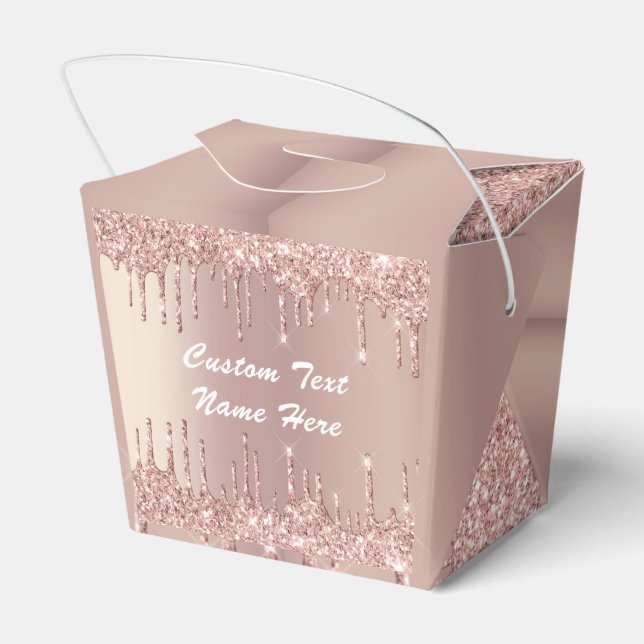 Rose Gold Glitter Favour Boxes Personalised Text (Back Side)