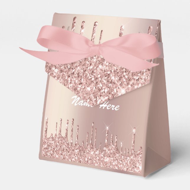 Rose Gold Glitter Favour or Gift Boxes Custom Text (Front Side)