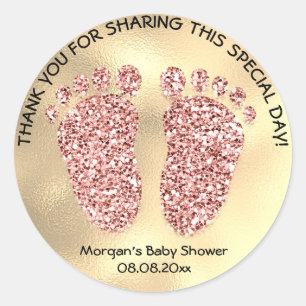 Rose Gold Glitter Feet Baby Shower Favour Thank Go Classic Round Sticker