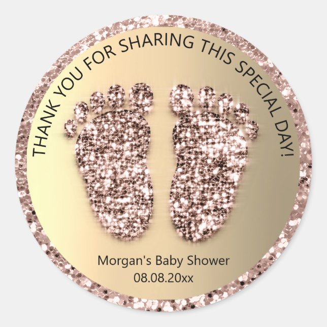 Rose Gold Glitter Feet Baby Shower Favour Thank Lu Classic Round Sticker (Front)