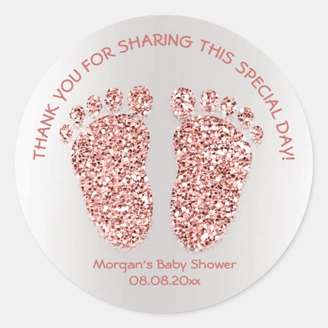 Rose Gold Glitter Feet Baby Shower Favour Thank Yo Classic Round Sticker (Front)