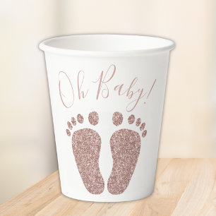 Rose Gold Glitter Feet Baby Shower Paper Cups