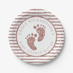 Rose gold Glitter Feet Baby Shower Party Paper Pla Paper Plate